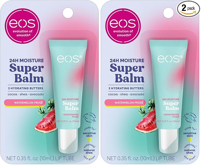 eos Lip Balm, 24H Moisture, Super Balm, Sensitive Skin | Watermelon Frosé | Lip Mask | Day or Night Treatment | Pack of 2