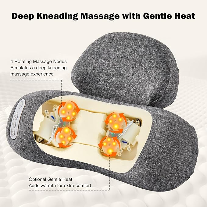 3-in-1 Neck Massager with Heat, Portable Cordless Neck Massager for Pain Relief Deep Tissue, 4D Kneading Shiatsu Neck and Shoulder Massager Pillow, Mothers Day Gift, Mom Gifts