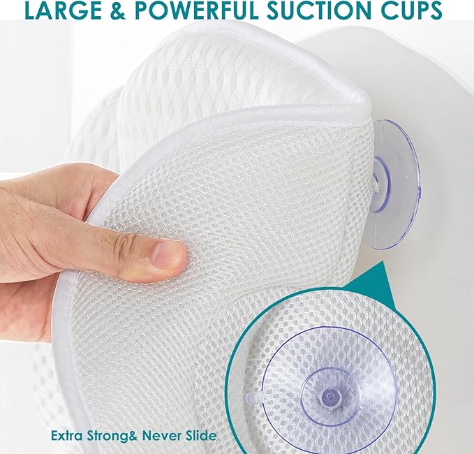 SQLHM Bath Pillows for Tub,Luxury Bath Pillow for Neck and Back Support-with Comfortable Breathable Cotton 6 Non-Slip Suction (Regular Version)