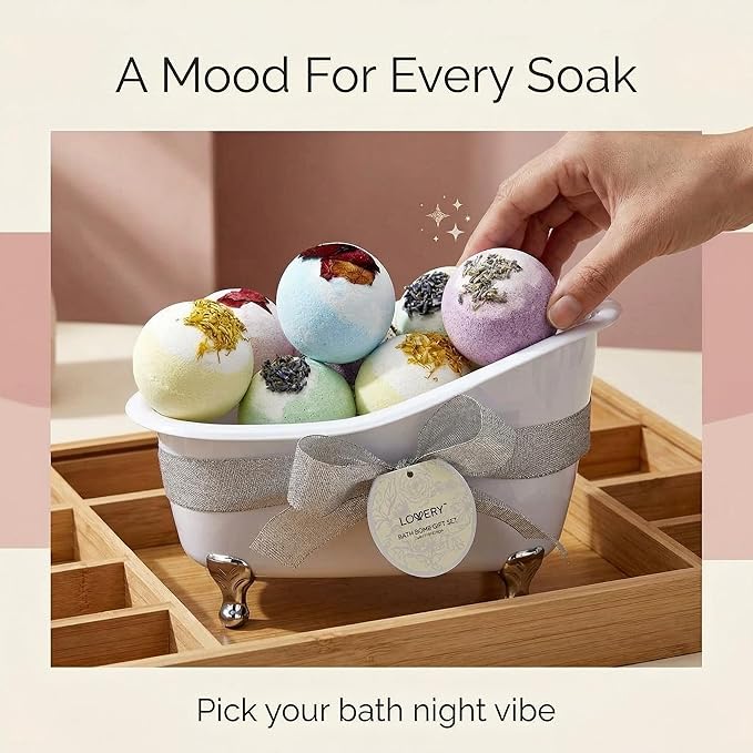 Mothers Day Gift Bath Bombs Gift Set for Women and Men, 10 Oversized Two Tone Bath Fizzies with Shea & Coco Butter Dry Flower Petals, Rich Spa Bath Set in Cute Tub, Multiple Fragrances, Birthday Gifts