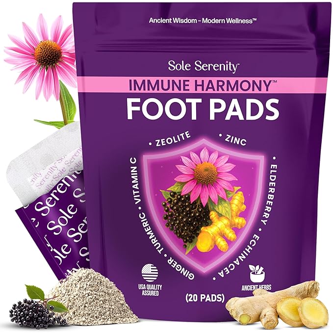 Sole Serenity Foot Pads with Vitamin C, Elderberry, Echinacea, Ginger & Zinc for Men and Women (20 Pads)