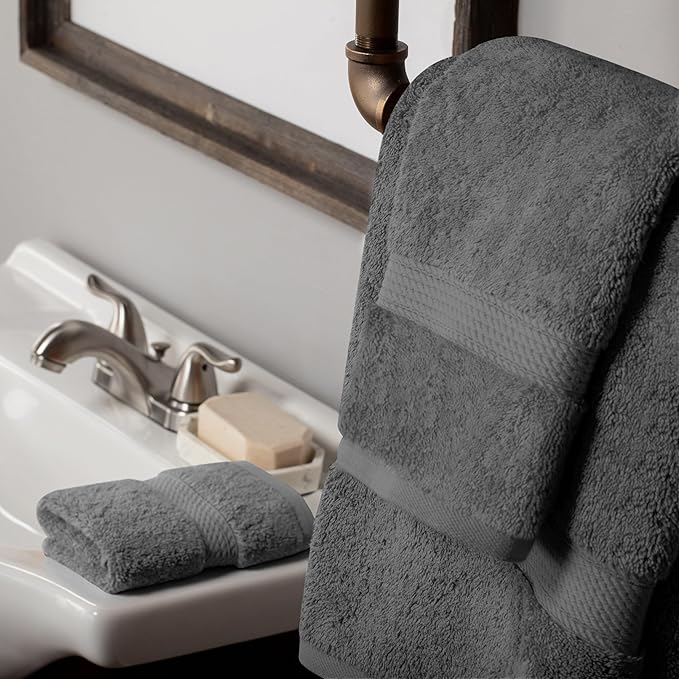 SUPERIOR Egyptian Cotton Pile 3 Piece Towel Set, Includes 1 Bath, 1 Hand, 1 Face Towel/Washcloth, Ultra Soft Luxury Towels, Thick Plush Essentials, Guest Bath, Spa, Hotel Bathroom, Charcoal