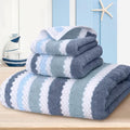 Waffle Towels for Bathroom-Quick Dry | Thick | Lightweight | 540GSM,Large Bath 30"x56", Hand 16"x27",Wash Cloths 13"x13",Cotton Polyester Blend Towels with Hanging Loops,Blue Gray Stripe and White
