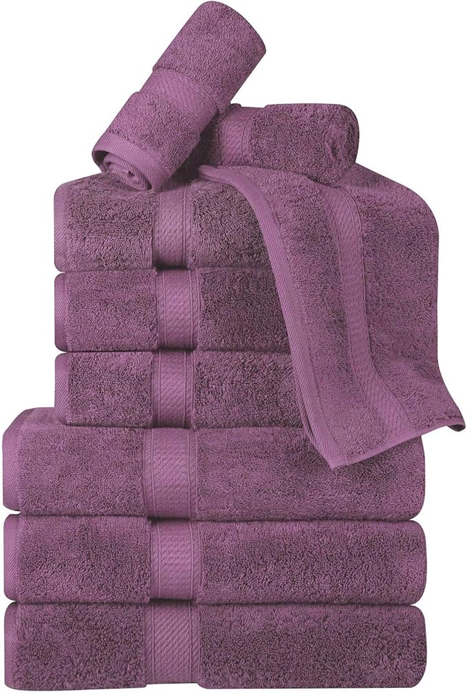 Superior Egyptian Cotton Pile 9 Piece Towel Set, Includes 3 Bath, 3 Hand, 3 Face Towels/Washcloths, Ultra Soft Luxury Towels, Thick Plush Essentials, Guest Bath, Spa, Hotel Bathroom, Plum