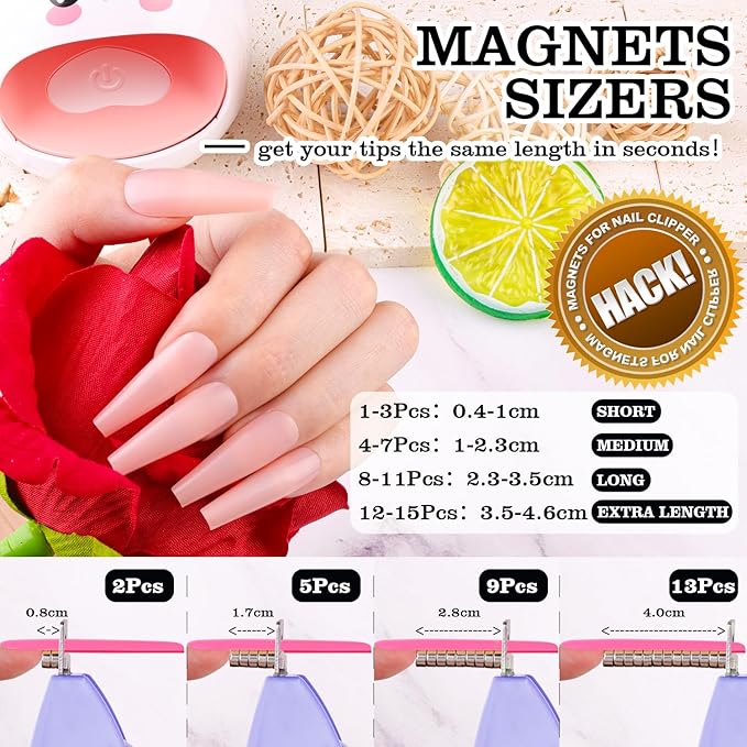 Light Purple Nail Clippers with Magnets Sizers for Acrylic Nails, Artificial Fake Nail False Nail Tip Cutter Trimmer Manicure Pedicure Sharp Blade Clip Tool For Salon Home Art Beauty