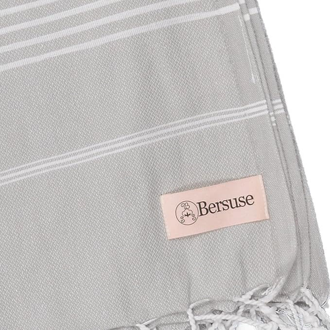 Bersuse Towels Anatolia XL Beach Blanket Throw Blanket Turkish Towel 100% Cotton Extra-Large Quick-Dry Lightweight Premium Peshtemal Towel - 61x82 Inches, Silver Grey
