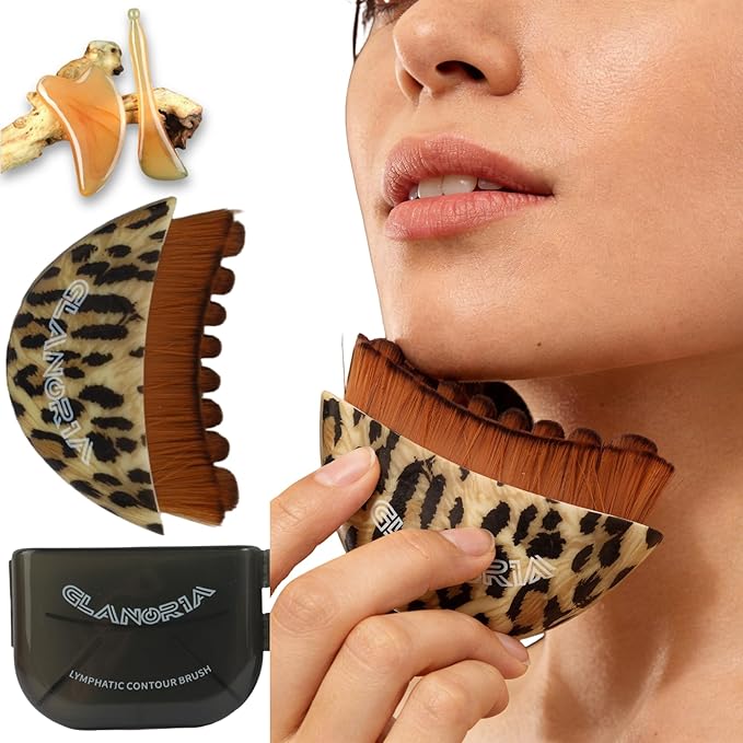 3 in 1 Lymphatic Contour Face Brush – Face Brush for Lymphatic Drainage with Soft Bristles & Plastic Handle, 2 Gua Sha Tools for Facial Sculpting, Jawline, Double Chin & Depuffing