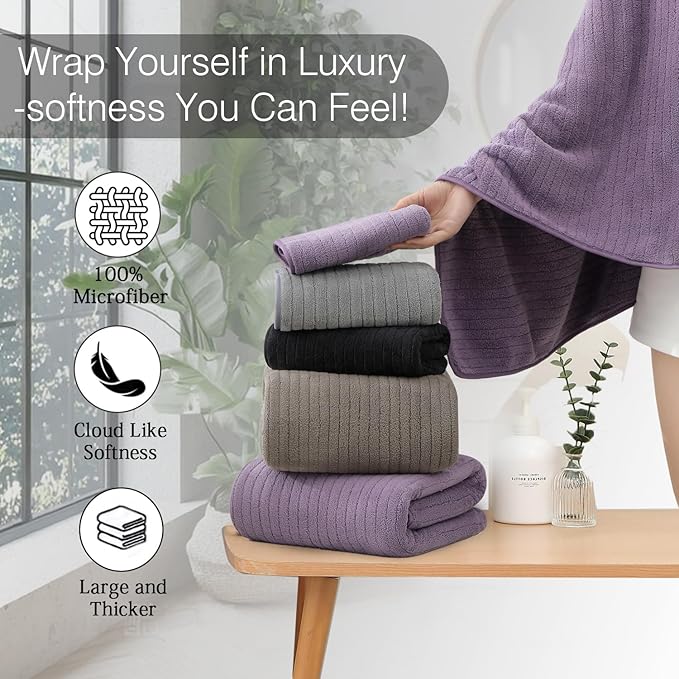 Hailea Hand Towels Set 16x31 Inches,Soft Microfibers Bathroom Towel Set 2 Pack,Highly Absorbent Quick Dry Luxury Towel Hotel Spa Gym Hand Towel Collection for Bathroom,Dark Purple