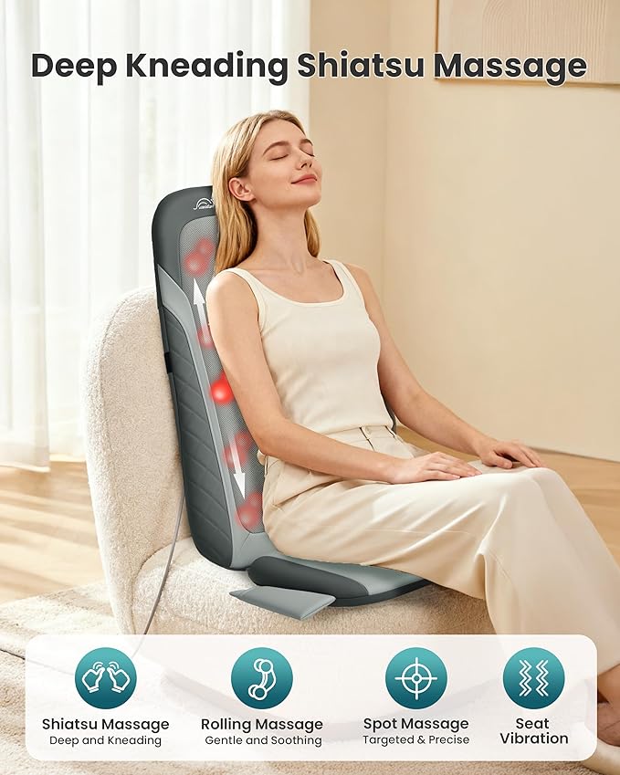 Snailax Shiatsu Back Massager with Heat,Full Back Massager for Pain Relief Deep Tissue,Longer Massage Chair Pad,Back Kneading Shiatsu or Rolling Massage for Chair