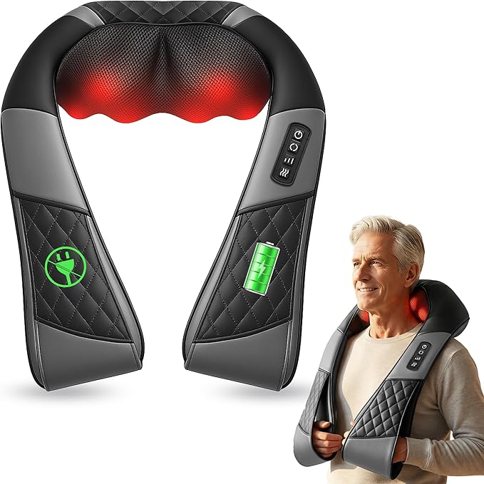COMFIER Cordless Neck Massager, Shiatsu Shoulder Massager with Heat, 3D Kneading Back Massager Pillow, Mother Day Gift, Black