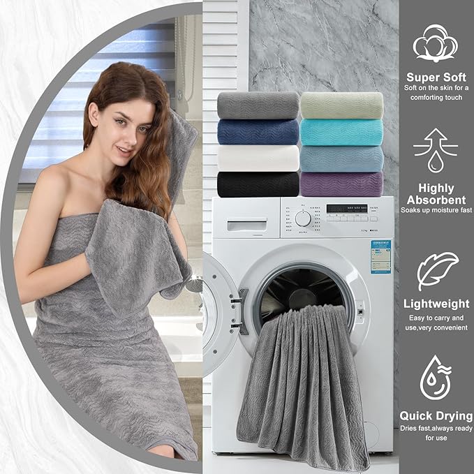 8 Piece Bath Towel Set Grey |2 Oversized Large Bath Sheet,2 Hand Towels,4 Washcloths| Ultra Soft Cozy Bath Towel Set for Bathroom Hotel Gym Spa,Highly Absorbent & Quick Dry Bathroom Towel Collections