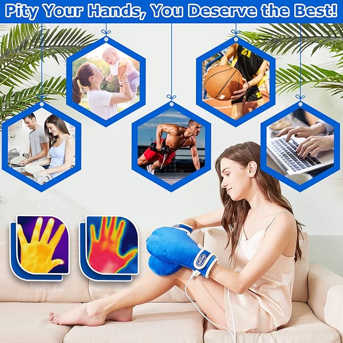 CAMECO Electric Heated Mittens for Hands & Fingers, Heating Pad & Gloves for Carpal Tunnel, Arthritis, Tendonitis Pain Relief, Auto Shut Off Heat Therapy Hands Warmers for Men Women, 86-158℉ (A Pair)