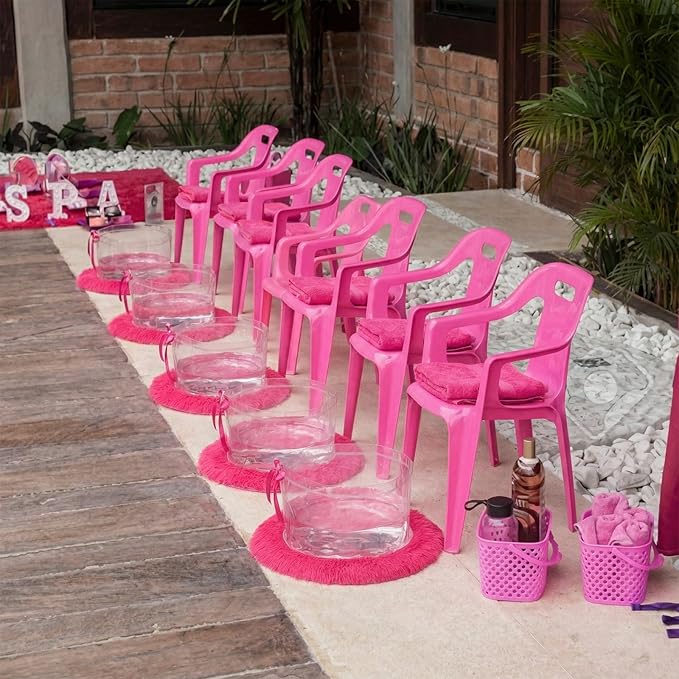 HunnmingRe 18 Pcs Foot Spa Kit for Spa Sleepover Party Supplies with 6 Foldable Foot Soaking & 6 Towels & 6 Floor Mats Matching Ribbon for Women Gift (Rose Red)