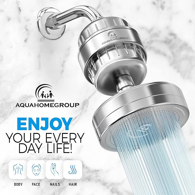 AquaHomeGroup - Filtered Shower Head Chrome & 2 x cartridges