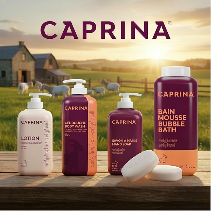 Caprina Fresh Goat’s Milk Bubble Bath, 1L, Hydrating Relaxing Foam Bath, Moisturizing and Gentle on Skin, Made in Canada (Original)