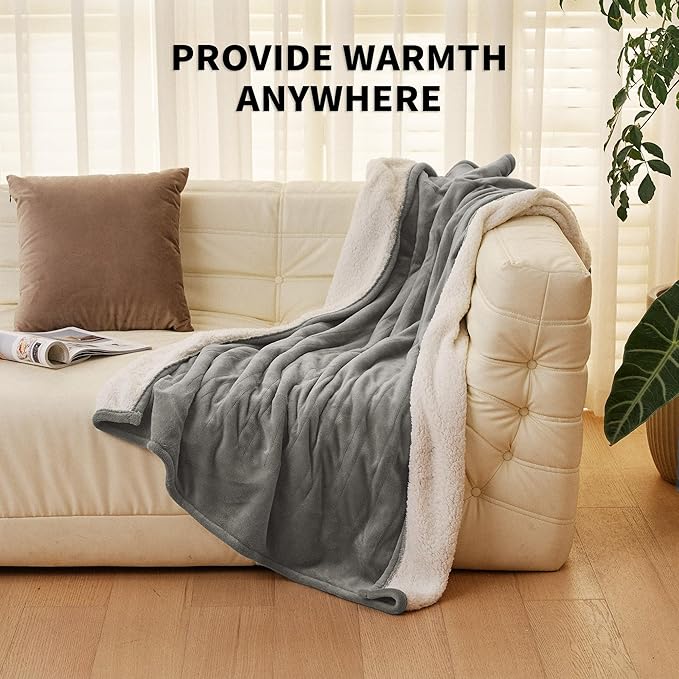 JET'S HOME Heated Blanket 50"x60" - ETL&FCC Certified Flannel Electric Blanket Machine Washable Heating Throw with 5 Heating Levels 3 Hours Auto-Off Overheating Protection (Grey)