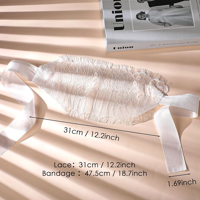 FRESHME Lace Sleep Eye Mask - White Flower Embroidery See-Through Blindfold Adjustable Eyes Covers for Women Bed Night Sleeping Time Gift