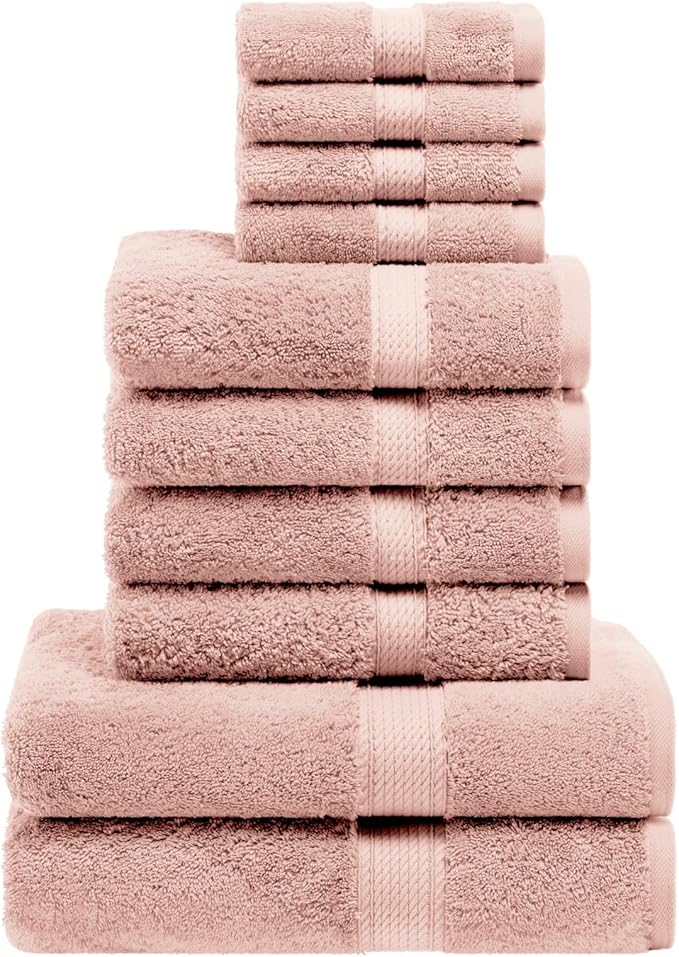 Superior Egyptian Cotton Pile 10-Piece Towel Set, Includes 2 Bath, 4 Hand, 4 Face Towel/Washcloth, Heavyweight, Ultra Soft Luxury Towels, Thick Plush Essentials, Guest Bath, Spa Bathroom, Muted Mauve