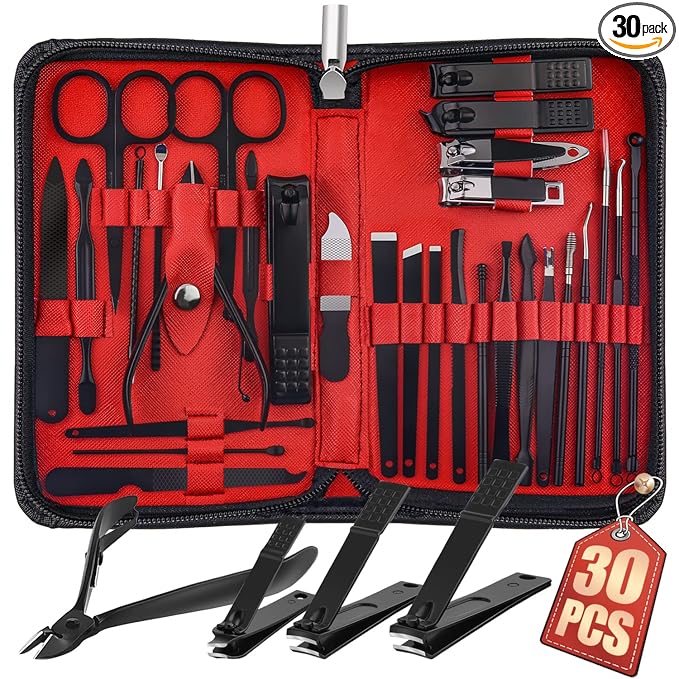 WOAMA 30-Piece Manicure Set Pedicure Kit Professional Nail Clipper Set Stainless Steel Manicure Kit Nail Kit for Women Men - Black