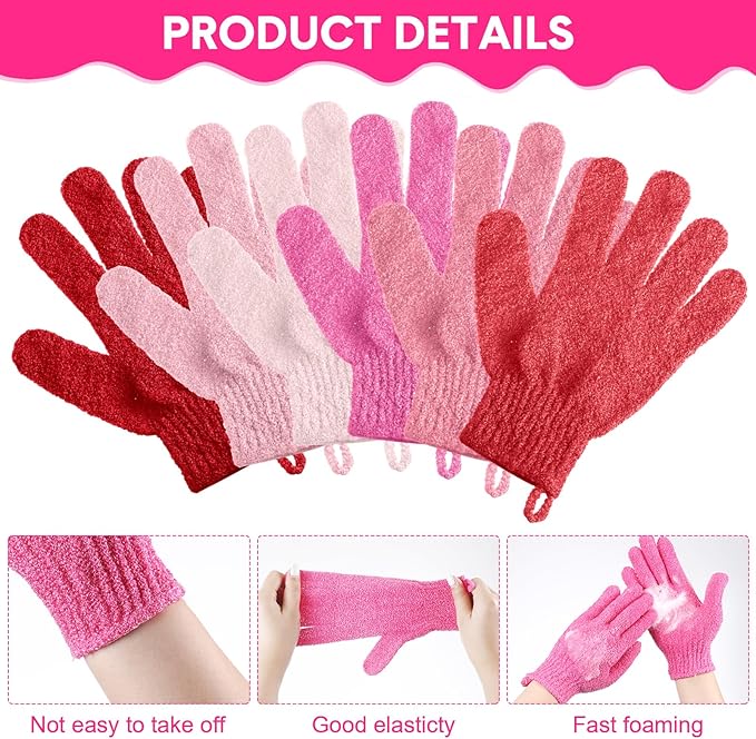 Cuffbow 90 Pcs 45 Pairs Exfoliating Double Sided Bath Gloves with Hanging Loop Colorful Body Shower Gloves for Men Women Beauty Spa Massage Clean Shower Skin Bathing Scrubber Accessories(Pink)