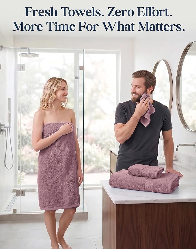 LANE LINEN 100% Cotton Turkish Towels for Bathroom - 16 Piece - Softer & Highly Absorbent - 4 Bath, 8 Wash cloths, 4 Hand Towels - Complete Family Set, Hotel Quality & Gentle on Skin - Wistful Mauve