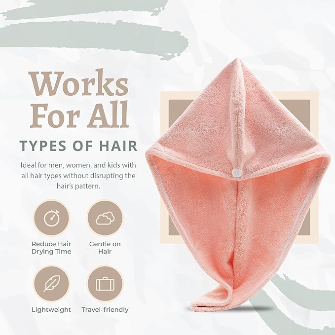 Microfiber Hair Towel Wrap, Hair Turban Towel Super Absorbent Twist Turban Dry Hair Caps with Buttons Bath Loop Fasten Salon Dry Hair Hat