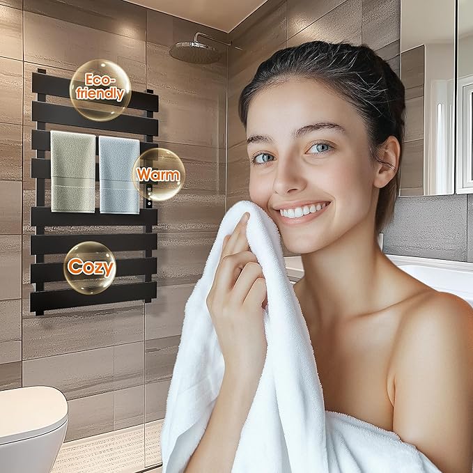 Poloma Freestanding Heated Towel Racks for Bathroom, Towel Warmer Rack, Towel Dryer, Matt Black.