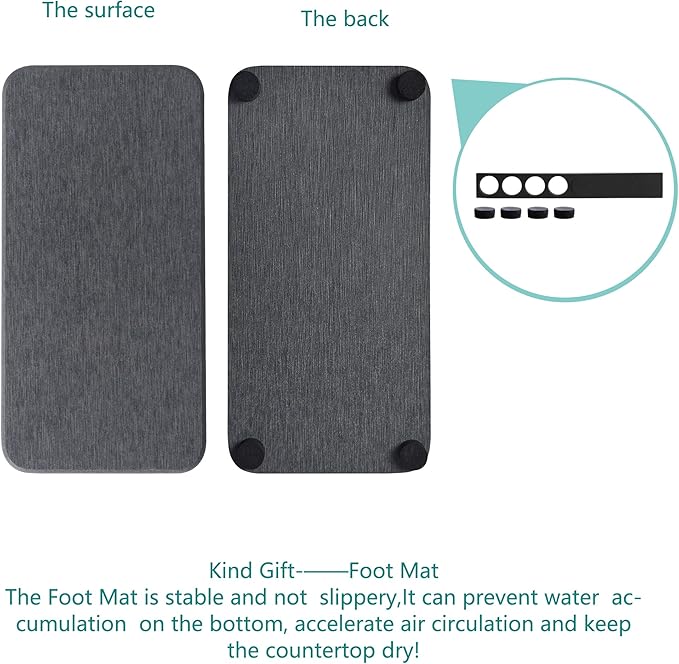 NiuYichee 2 Pcs Water Absorbing Stone Trays, Kitchen/Bathroom Sink Soap Dish, Diatomite Tray Used for Hand Soap & Cosmetic Bottles in The Modern Home, 3.5" W x 7.1" L, Dark Gray
