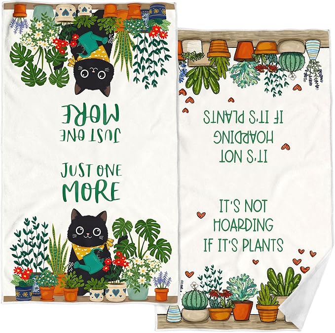 Accnicc 2 Pack Black Cat Bathroom Hand Towels Decorative Potted Plants Dish Kitchen Towel 16x27 Inch Cute Botanical Cactus Absorbent Soft Microfiber Bath Towels Hotel Spa Decor