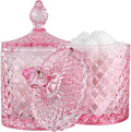 rejomiik 2 Pack Qtip Holder Glass Apothecary Jars with Lid for Bathroom Canisters Dispenser Decor, Storage Organizer for Cotton Swabs, Balls, Pads, Floss Picks, Candy, Pink