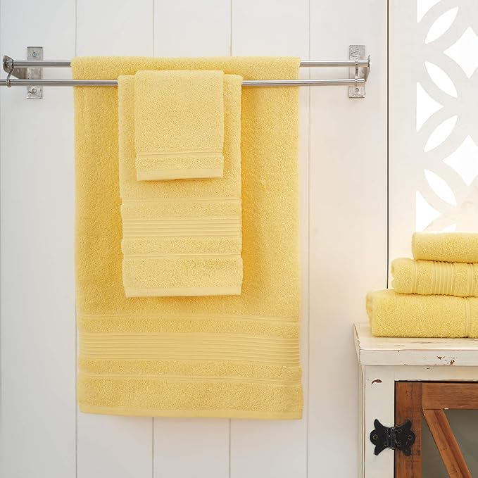 Personalize Your Towels with Custom Embroidery: Names, Monograms, and Initials. Perfect For Kids, Adults, Pool, Travel, Gifts, 3-Piece Towel Set; 1 Bath Towel, 1 Hand Towel, and 1 Wash Cloth - Yellow