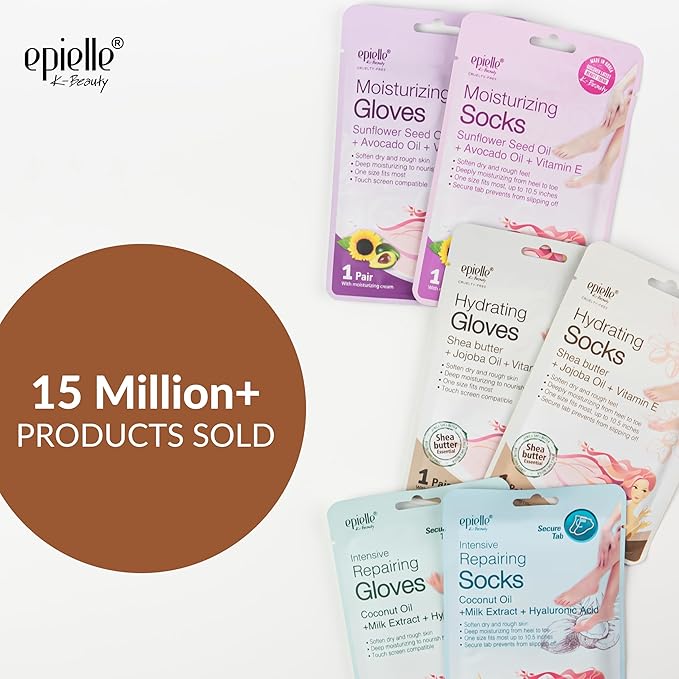 Epielle Hydrating Hand & Foot Masks, Relieve and Soften Dry, Overworked Skin, Self Care Gifts for Women, Spa Kit, Mothers Day Gifts, 6 Moisturizing Gloves & 6 Moisturizing Socks