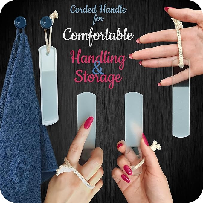 GLADZY Czech Glass Foot File Callus Remover – Double Sided Etched, Different Grit Coarse & Fine Surfaces for Hard Skin & Cracked Heels, Professional Pedicure Tool, Washable Reusable, Made in EU