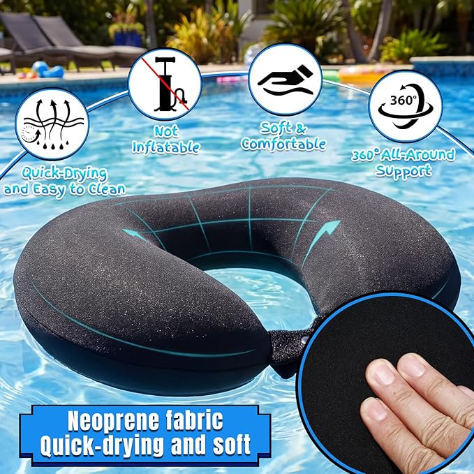 Sieral 2 Pack Neoprene Swim Collar Float, 14.2 x 10.2 x 3.5 Inch Non-Inflatable Head Neck Support Pillow Float Swimming Neck Pillow for Pool Water Training, Bath, Shower, Spa, Travel and Home, Black