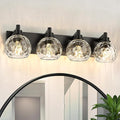 Bathroom Light Fixtures Over Mirror, 26" Matte Black Vanity Light with Clear Hammered Glass Globe Shade, 4-Light Modern Sconces Wall Lighting for Bedroom Hallway, VL200-MB-CL-4