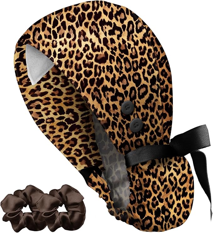 Plifal 100% Cotton Scrub Cap with Buttons-Nurse Cap with Sweatband for Women, Adjustable Working Hat,Satin Lined or Unlined