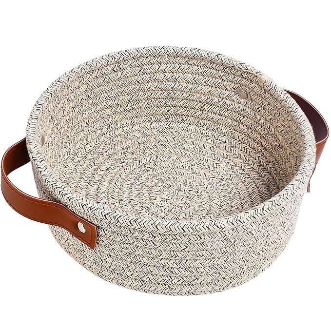 ABenkle Small Storage Basket, Mini Cotton Rope Storage Bin, Cute Tiny Shelf Baskets, Boho Decorative Toy Organizer for Nursery, Spa, Empty Gift Basket - XS, Mixed Brown
