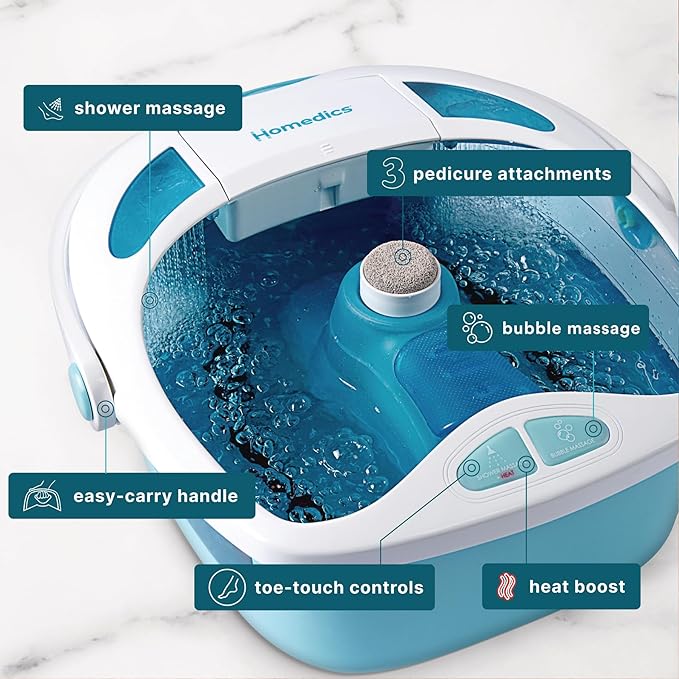 HoMedics Shower Bliss Foot Spa, Shower Massage Water Jets, Pedicure Center with 3 attachments, Toe-Touch Control, FB-625H