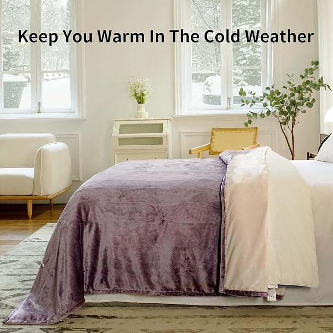 JET'S HOME Heated Blanket Twin 62"x84" - ETL&FCC Certified Flannel Electric Blanket Machine Washable Heating Blanket with 4 Heating Levels 10 Hours Auto-Off Overheating Protection (Purple)