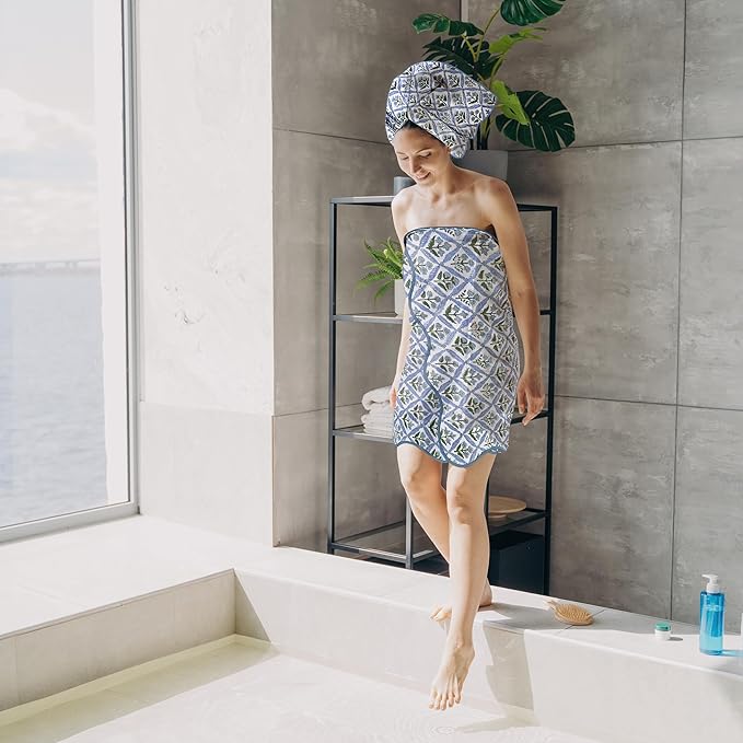 Ridhi Block Print Light Steel Blue Cotton Spa/Beach Towel 27"x54" Set of 2 Handmade Bath Towel, Quick Dry Turkish Style Bath, Soft Absorbent Luxury Towel for Home, Gym & Spa, Boho Bathroom Décor