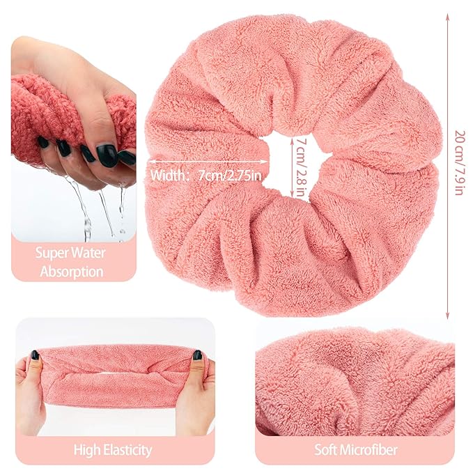 4 Pieces Large Towel Microfiber Drying Soft Scrunchies Thick Scrunchies Fuzzy Scrunchy Ponytail Holder for Hair Light Bobbles Ropes Wet and Dry Hair Accessories (Classic Colors)