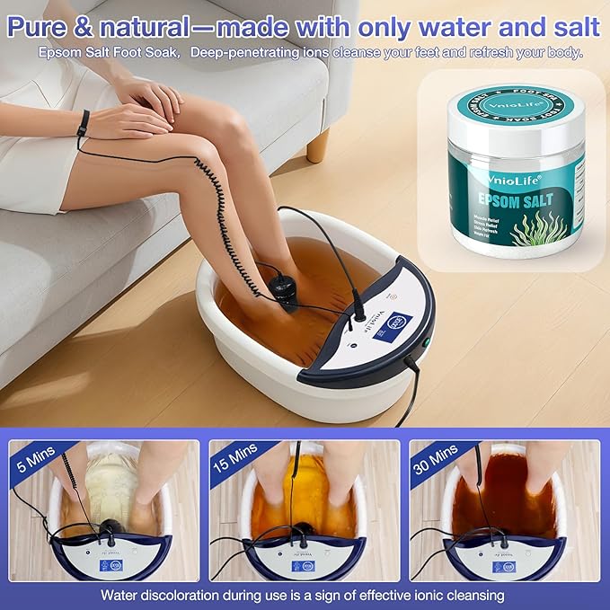 Ionic Foot Detox Machine,Detox Foot Bath Machine, Foot Spa with Epsom Salt, 2 Array Plates, Timer, Wristband & Large LCD, Foot Massage Basin for Home Hydrotherapy