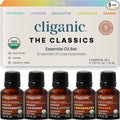 Cliganic Organic Essential Oils Set (Top 5 x 15ml) - 100% Pure Natural - Aromatherapy, Candle Making - Peppermint, Lavender, Eucalyptus, Lemongrass & Orange