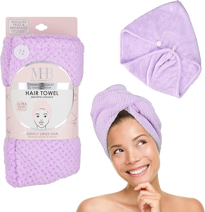EXPRESSIONS Microfiber Hair Towel in Lavender - 1pc Super Soft Ultra Absorbent Hair Towel, Luxury, Gentle Hair Drying Towel, for Less Frizz