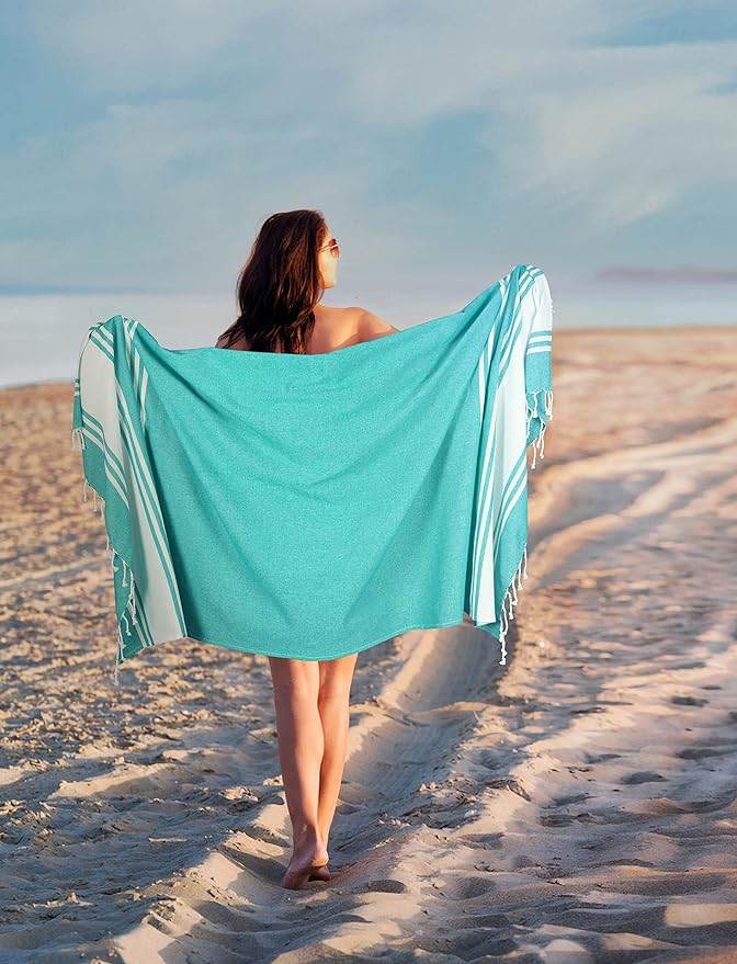 Goroly Home Cotton Beach Towel, Thin Camping Towel, Sand Free Beach Towel for Travel, Sand Proof Towel for Beach, Bathroom, Spa (Sea Green) - 36x71 Inch