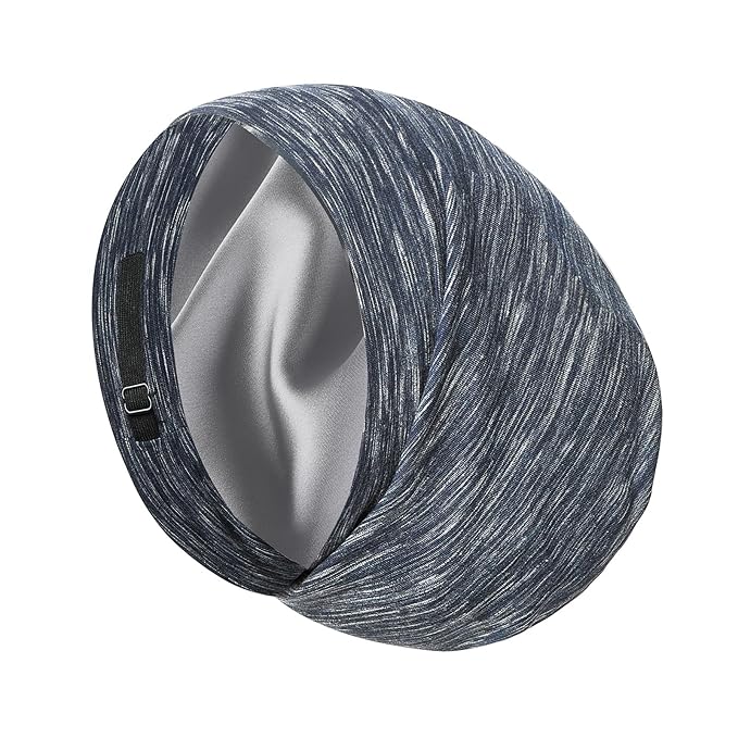 Satin Bonnet Silk Lined Sleep Cap- Adjustable Hair Cover for Women Men Frizzy Hair Night Cap Patients Care Blue White