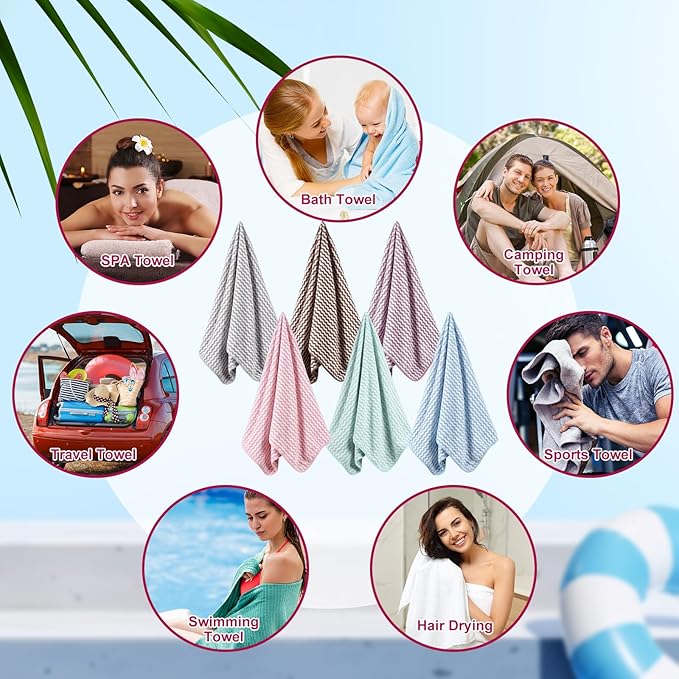 SmoothNovelty 18 Pack Microfiber Bath Towels Bulk 27'' x 60'' Oversized Size Bath Towel Highly Absorbent Extra Large Soft Drying for Beach Shower Summer Salon Sport Gym Party (Wave,Pastel)
