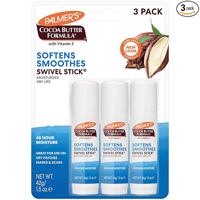 Palmer's Cocoa Butter Formula Moisturizing Swivel Stick with Vitamin E, Lip Balm for Valentine's Day, Face & Body Moisturizer Stick, Ideal for Treating Dry Skin Patches (Pack of 3)
