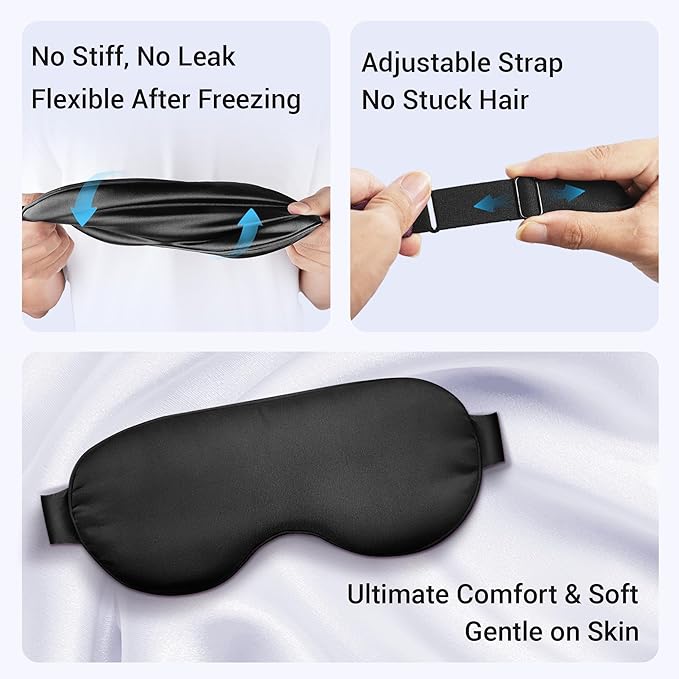 Cooling Eye Mask for Dark Circles Puffiness - Fsa Eligible Items Hsa, Cold Compress for Puffy Eyes Migraines Headache Sleeping After Surgery, Gentle Weighted Travel Essentials Gel Ice Pack (Black)