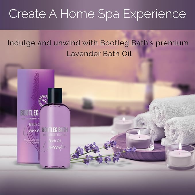 Lavender Bath Oil with Marula, Rosehip, and Jojoba Oils, Chamomile Extract, and 100% Pure Natural Essential Oil, Great Stocking Stuffer or Gift, 4oz, for Men and Women, Made in USA